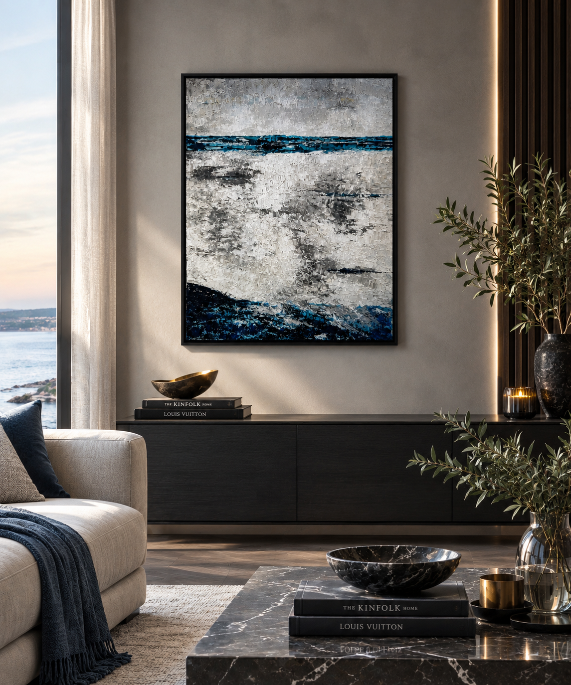 Pulse av Marina Englund Art Göteborg. Abstrakt taktil målning med struktur som förmedlar en subtil rytm och rörelse. Abstrakt originalmålning i blandteknik med skulpturala lager, inramad i en elegant svävarram.