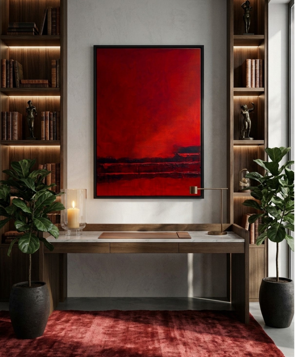 ThePassage, snobbrännan, unik handgjord originalmålning i akryl och strukturpasta i varmt rött med inslag av svart. Kollektion Traces of Light av Marina Englund Art Göteborg.